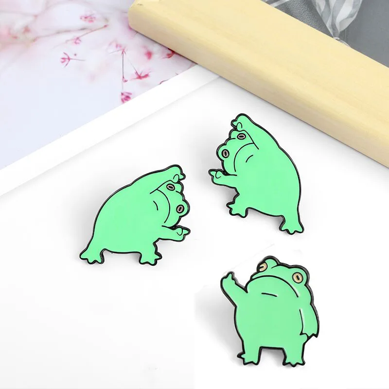 

Cute Funny Vertical Middle Finger Frog Alloy Brooch Creative Cartoon Animal Badge Personality All-match Clothing Accessories
