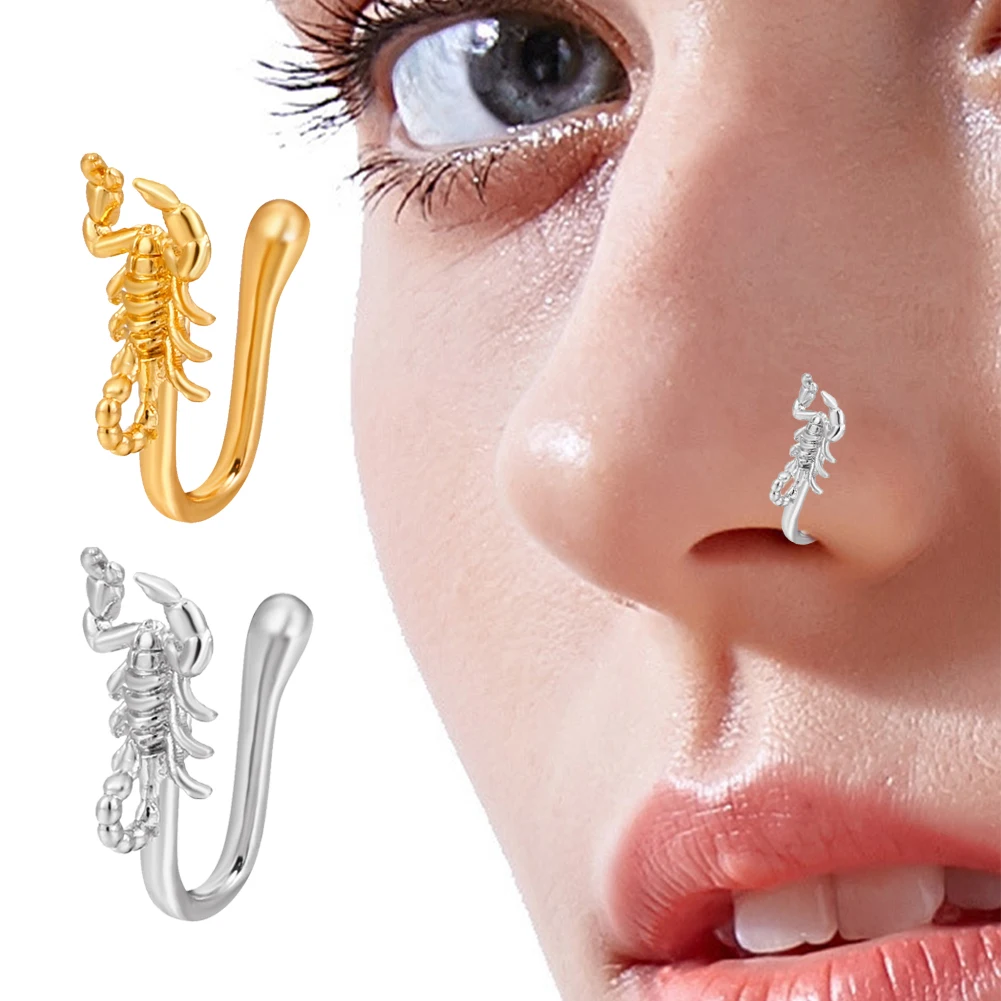 

1Pcs Fashion Women Fake Piercing Nose Ring Clip Septum Rock Hip Hoop punk Scorpion Style Body Jewelry Fake Perforation Nose Ring