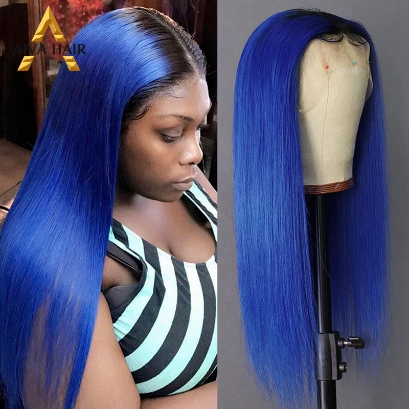 Ombre Honey Blonde Color 13X4 Synthetic Lace Front Straight 30Inch Wig Pre Plucked Blue Pink Cosplay Wigs For Black Women