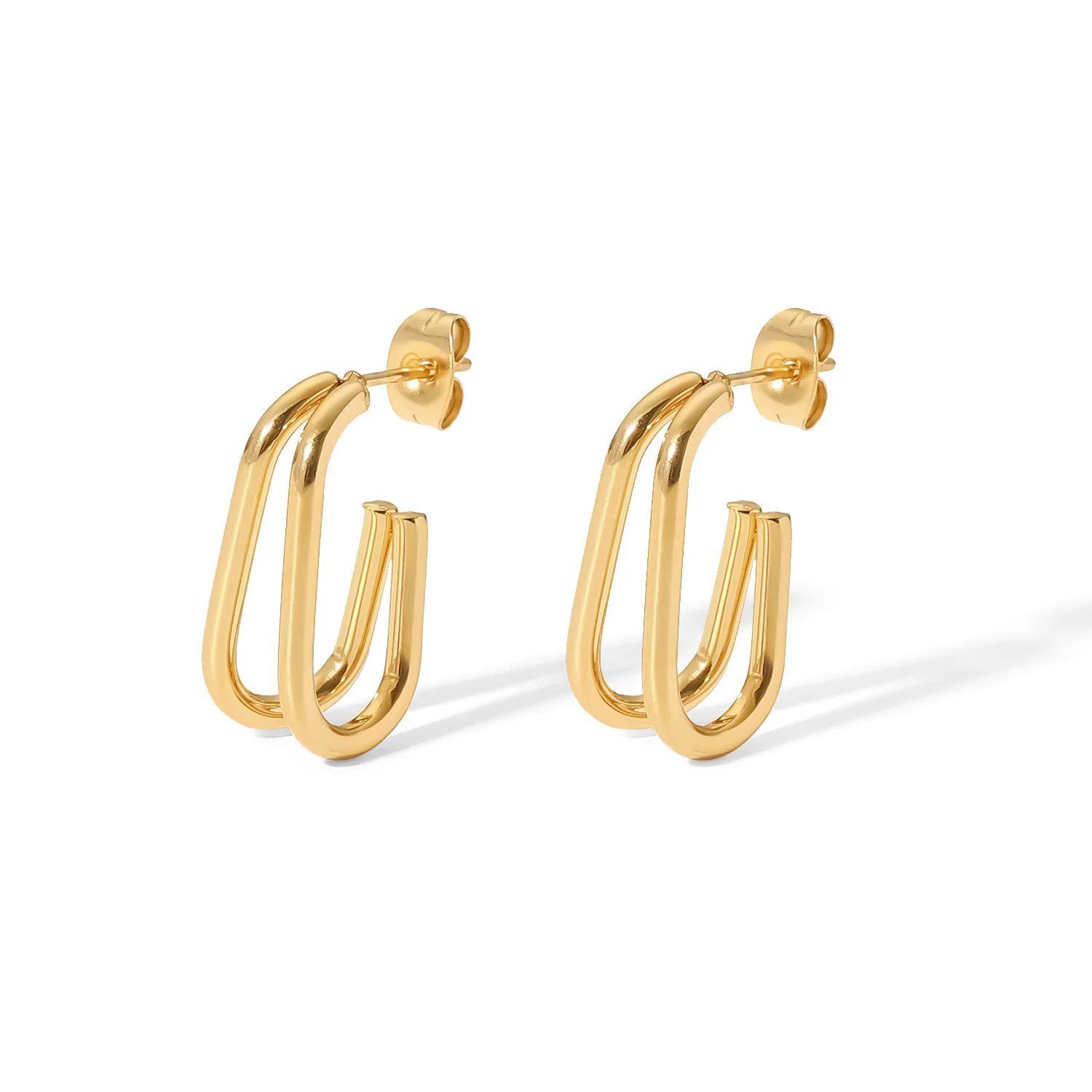

Stainless Steel PVD 18K Gold Plated Tarnish Waterproof Geo Hoop Earrings For Woman Jewelry Wholesale Trendy INS