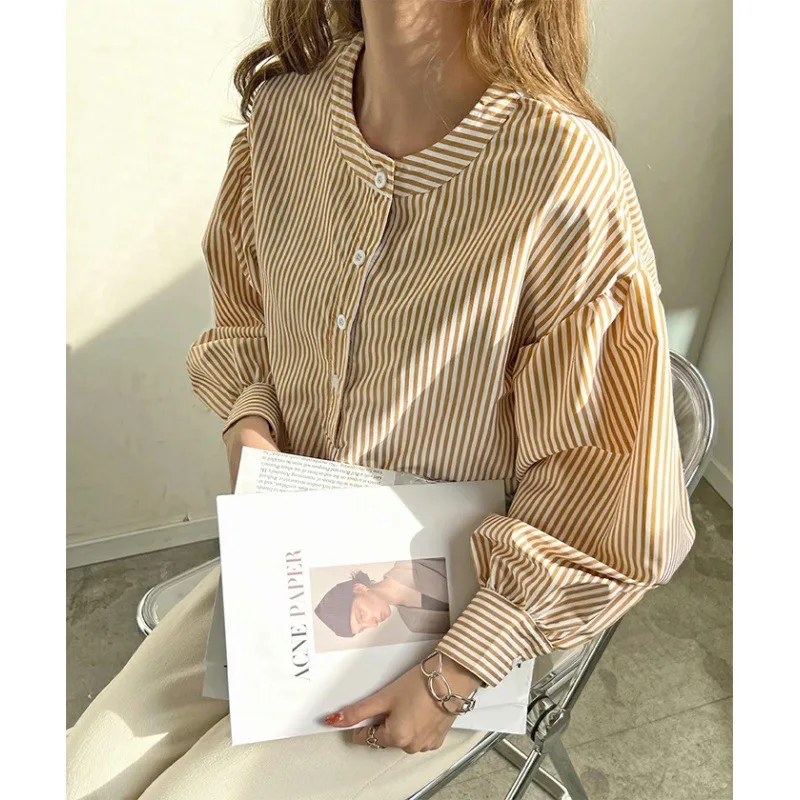 Японская летняя новая полосатая рубашка Nomikuma с пышными рукавами повседневный