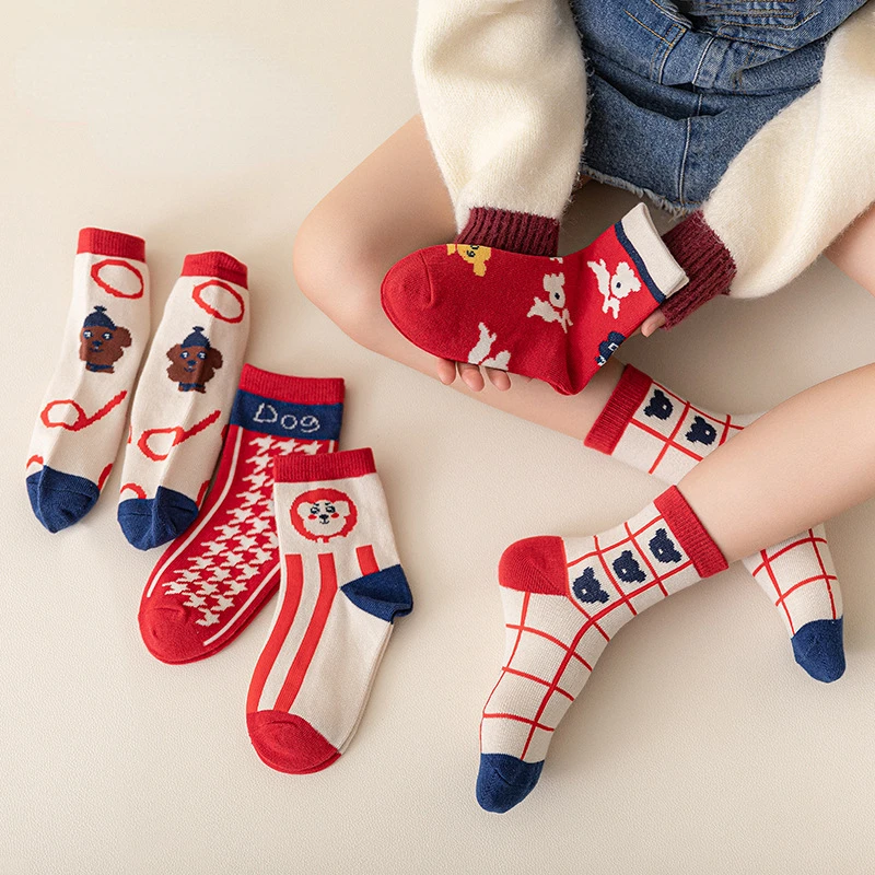 5 Pairs Kids Socks Spring & Autumn Combed Cotton Infant Baby Boy Socks Toddler Girl Cute Cartoon Socks Children's Socks 2 4 6 8