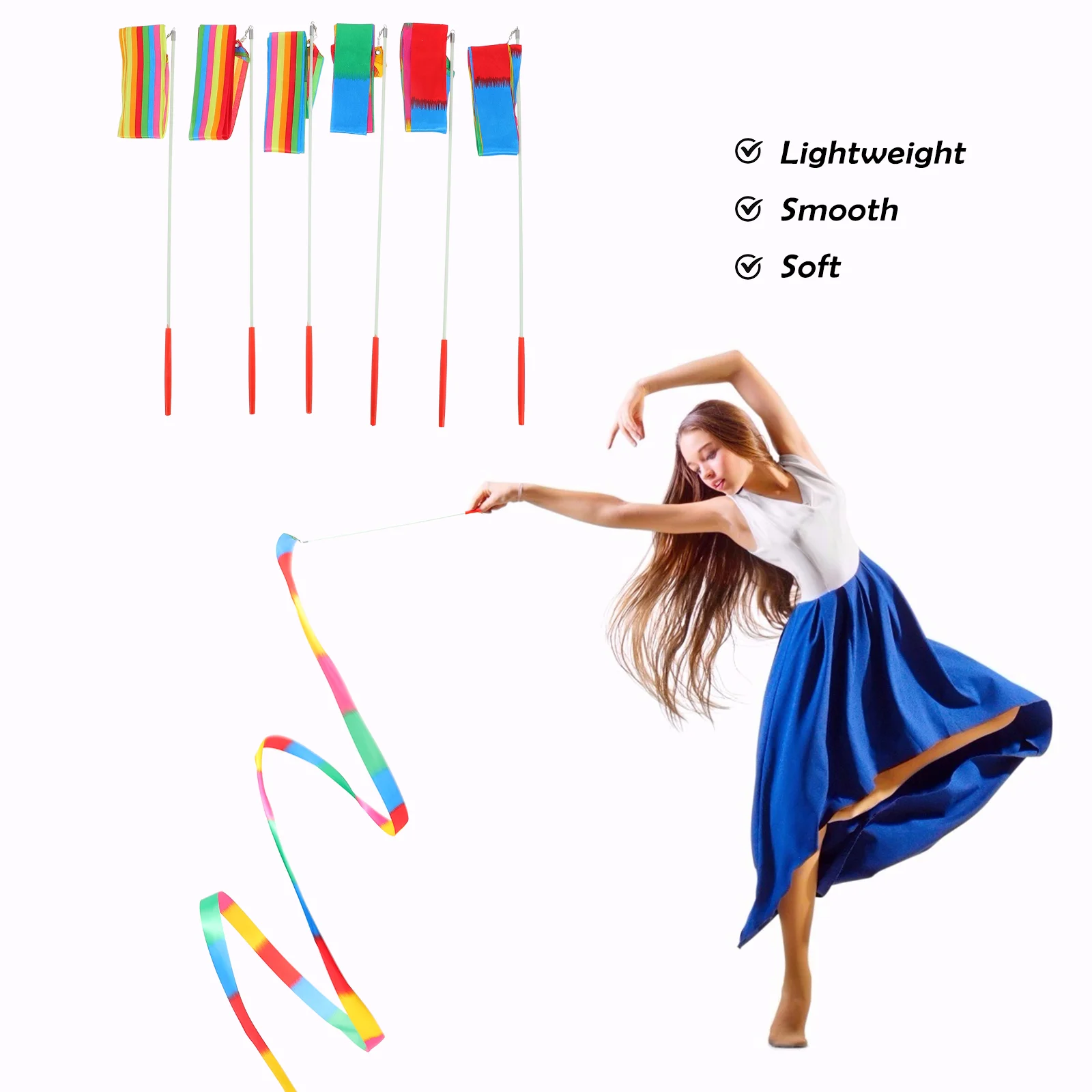 Ленты для ритмических танцев гимнастические стримеры: 6 шт. танцевальных стримов