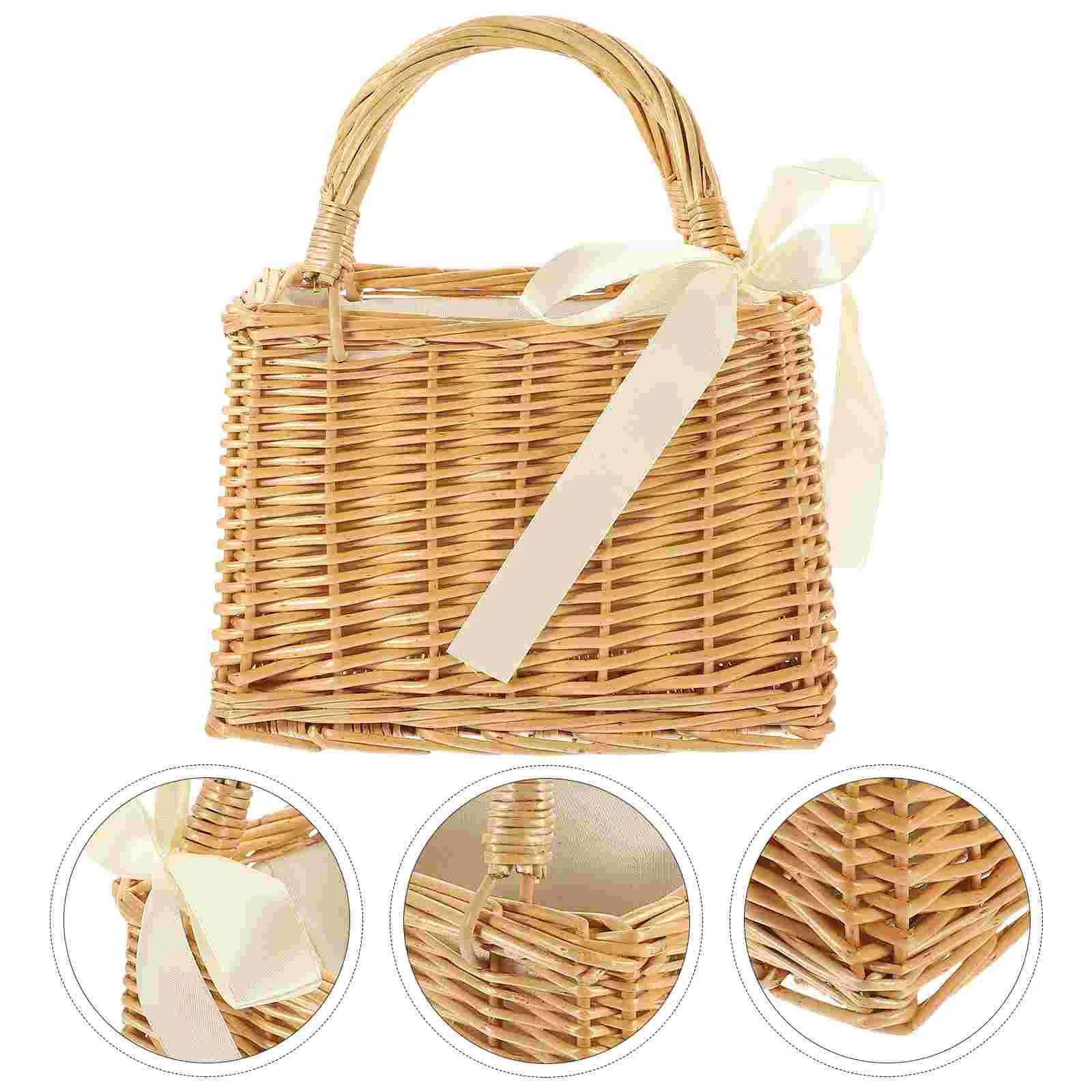 

Basket Woven Rattan Flower Straw Wicker Baskets Tote Beach Storage Picnic Willow Hand Wedding Handbag Handbags Girl Purses