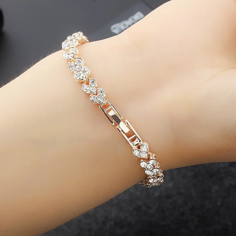 Boho Love Heart CZ Crystal Charm Bracelet  Birthday Gift Gold Color Open Bangle Drop Shipping images - 6