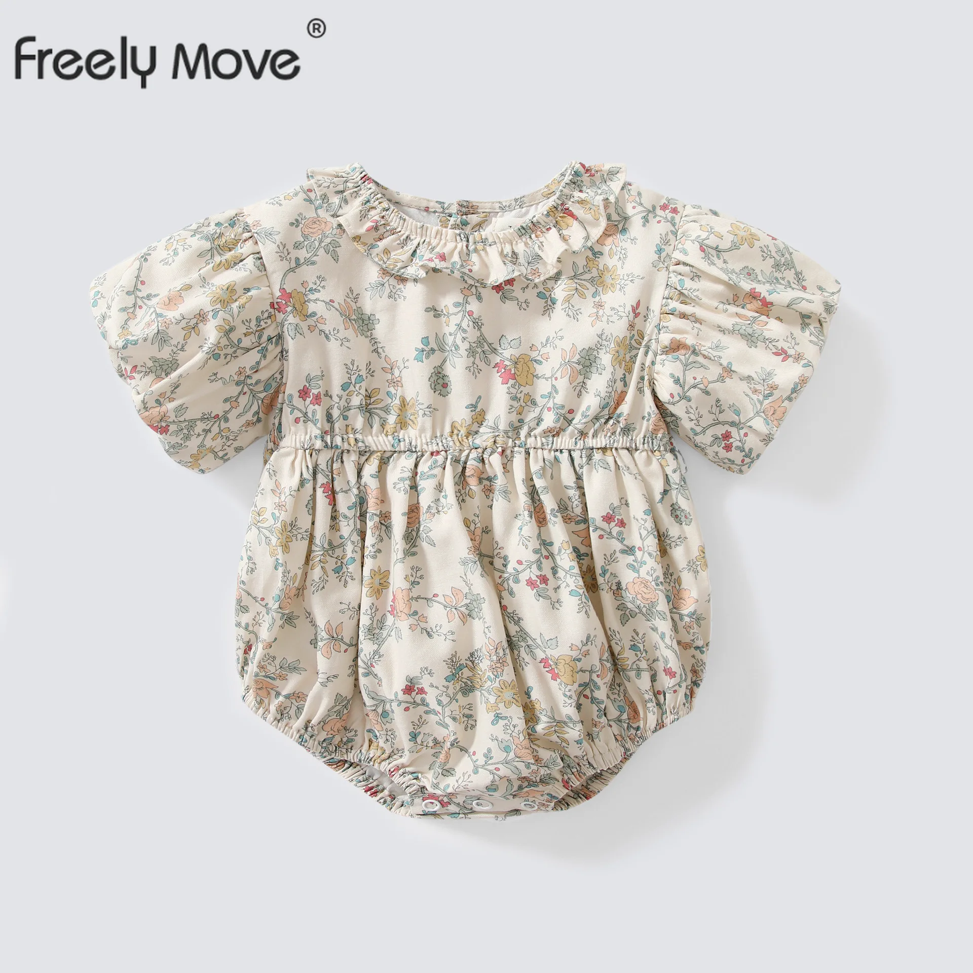 Freely Move Baby Girl Clothes For 0-2Y Summer Linen Cotton Newborn Baby Girl Short Sleeves Floral Romper Fashion Infant Clothing