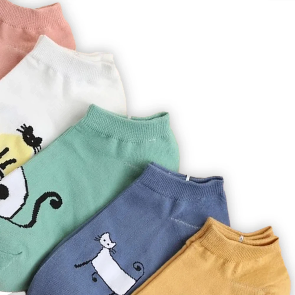 5 пар женские носки-лодочки с рисунком кошки