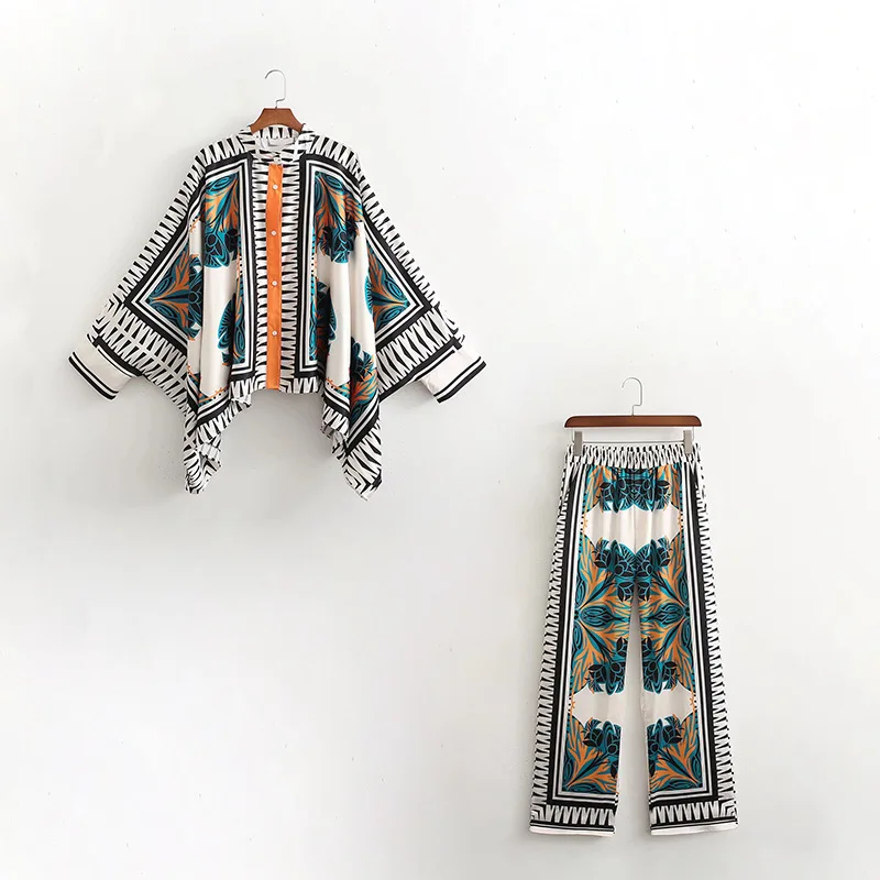 

Женские повседневные пляжные костюмы траф, топ с круглым вырезом и асимметричным подолом, кимоно + Свободная рубашка с принтом и брюки, комп...