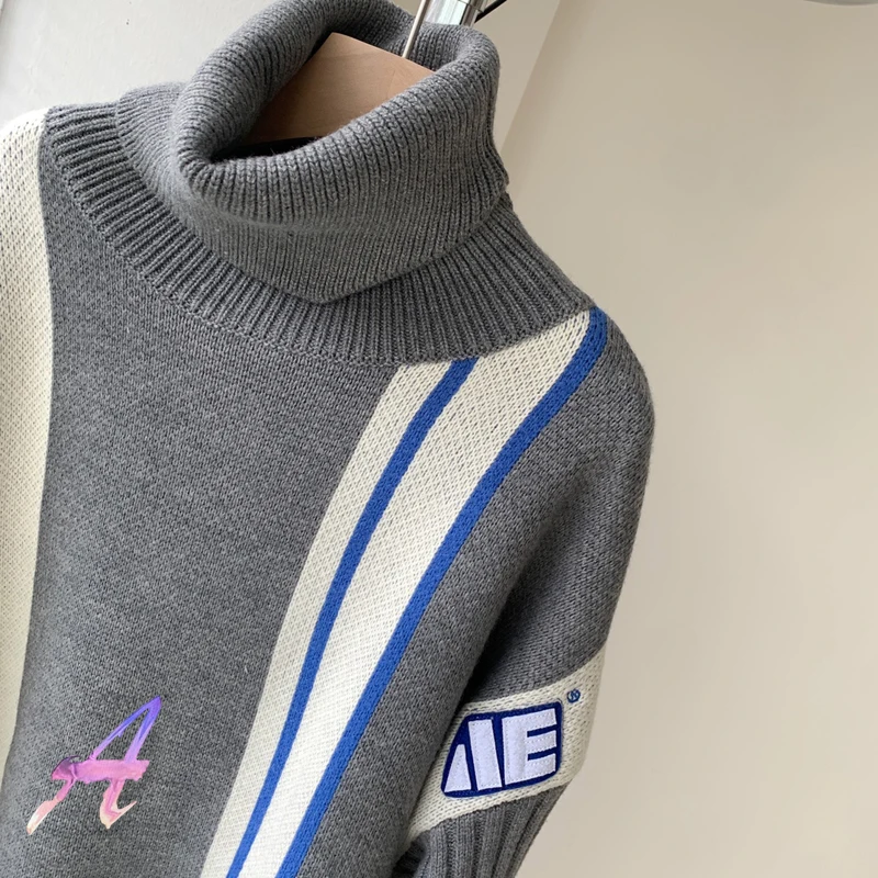 

Adererror Sweater Fashion Women High-neck Color Matching Casual ADER Pullovers Men Clothing