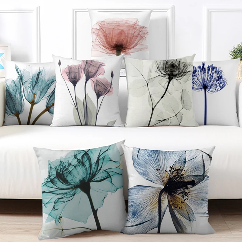 

Blue Flower Pattern Pillow Case Colorful Floral Photo Cushion Cover for Home Sofa Car Decoration Throw Pillow Covers