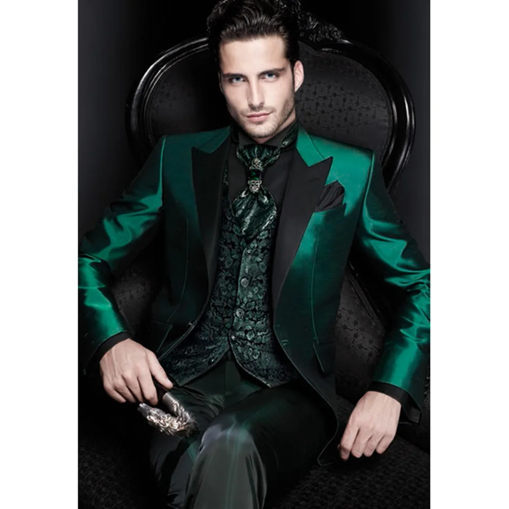 

Мужские костюмы новейшего дизайна 2023, итальянские Зеленые атласные приталенные деловые платья для жениха и выпускного вечера, мужской Комплект из трех предметов: куртка + брюки + жилет