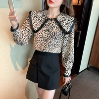 fashion woman blouses 2022 large sizes leopard print shirt womens blouse long sleeve cute tops sweets shirts korean clothing