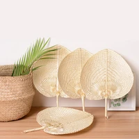 1pc creative handmade peach shaped bamboo weaving hand fans with handle summer diy woven big cooling fan home arts decoration