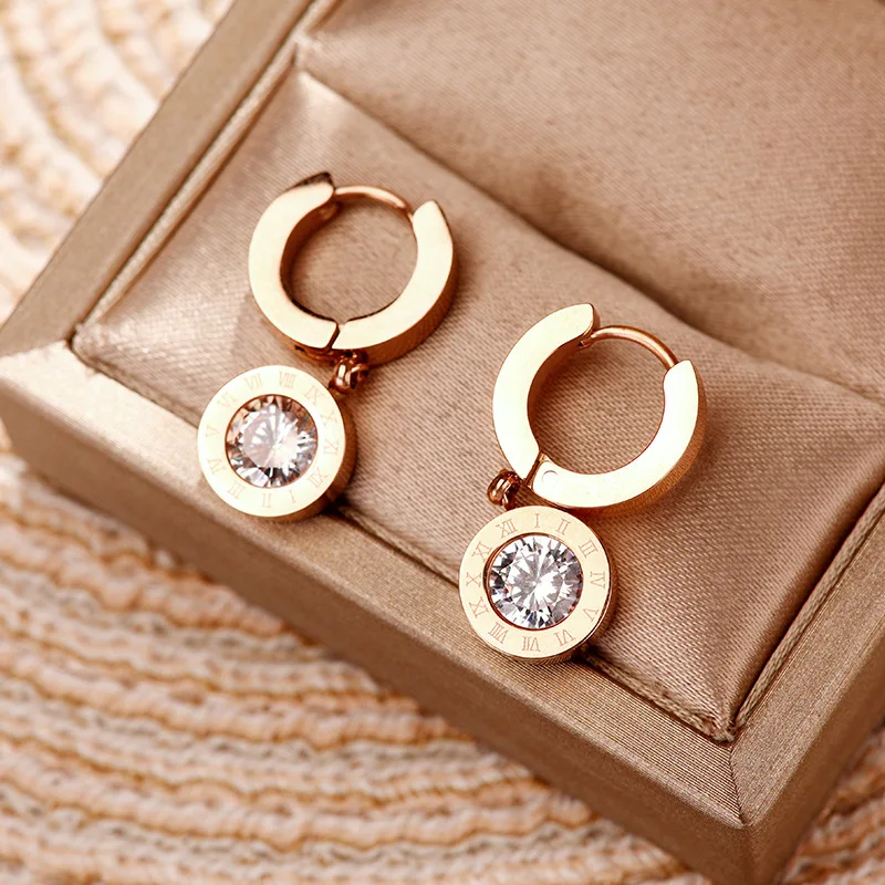

Small and Exquisite Crystal Stud Earrings for Women Titanium Steel Brand Jewelry Earrings For Mother's Day Gift