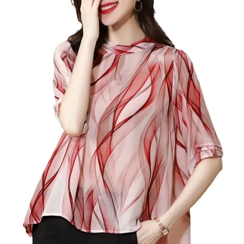 2024 новая модная шифоновая женская рубашка с коротким рукавом свободный крой