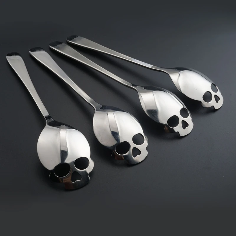 

4Pcs Stainless Steel Skull Shape Spoon Coffee Teaspoon Mixing Dessert Scoop Creative Tableware Western Dinnerware Drop Shipping