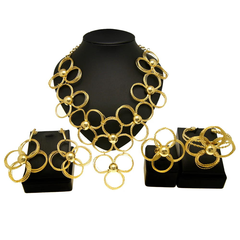 Yulaili, лидер продаж, итальянское золото, свадебные Большие серьги, кольцо, браслет, ожерелье, ювелирные наборы, оптовая цена