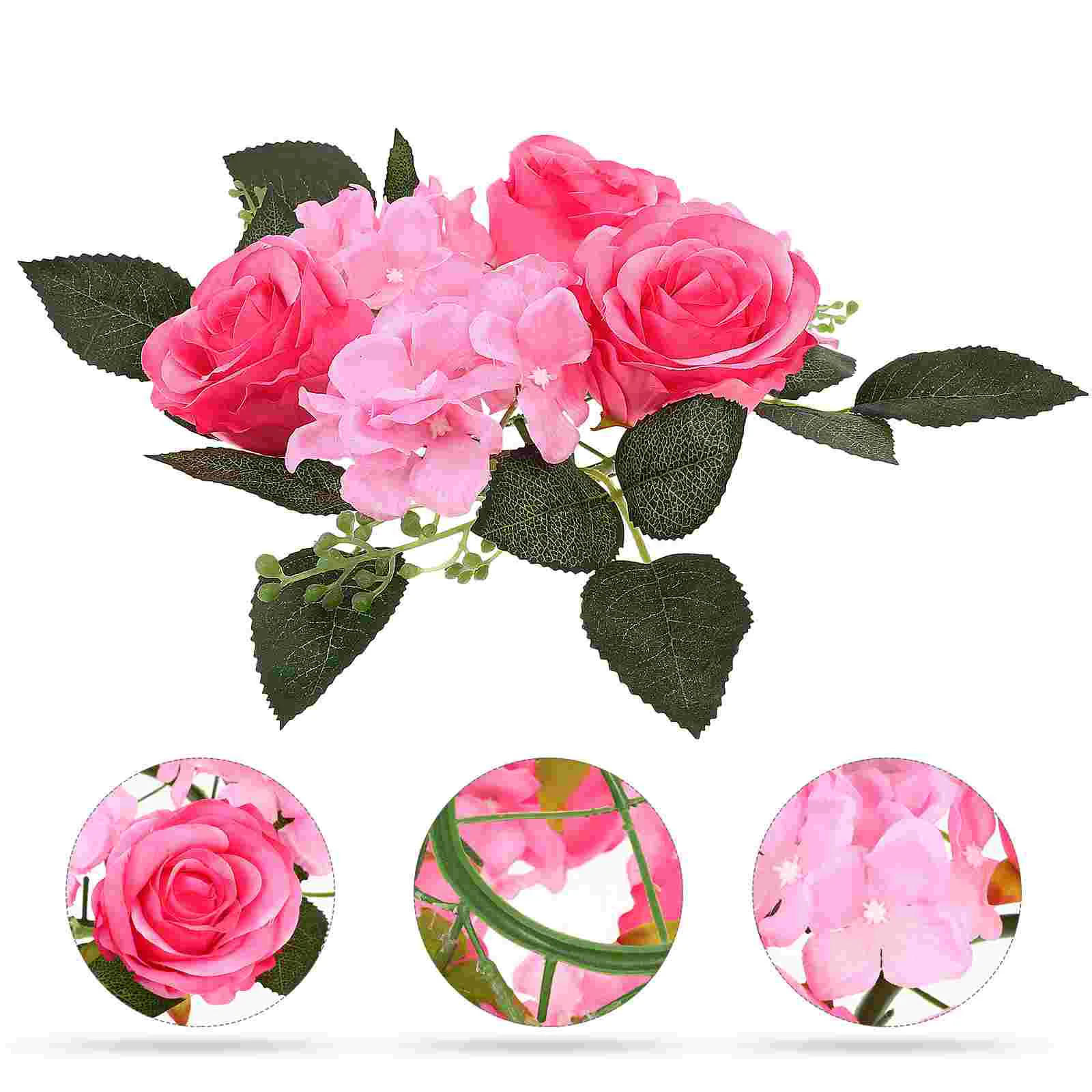 

Artificial Candlestick Garland Wreath Ring Roses Table Rings Pillars Green Wreaths Front Door European Style