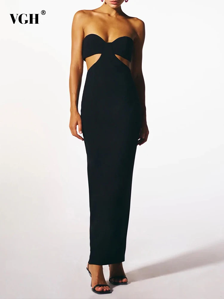 

Женское платье без бретелек VGH, однотонное платье с открытой спиной и вырезом лодочкой, без рукавов, с высокой талией, летняя модная одежда