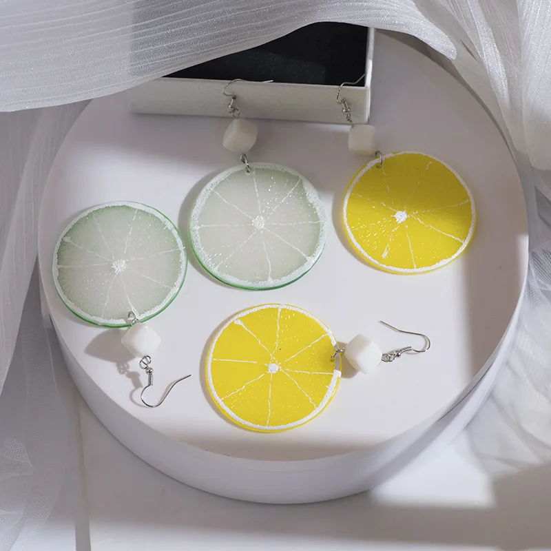 

Cute Fruit Lemon Drop Earrings Korea Summer Lovely Acrylic Lemon Orange Pendant Hot Fruit Jewelry Earrings Gift