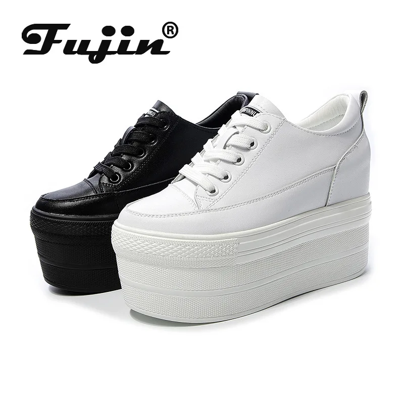 

Fujin 2021 Single Shoes Women New Autumn Women's Leather Platform White Shoes Fashion Breathable Elevator Casual Shoes Lace-up