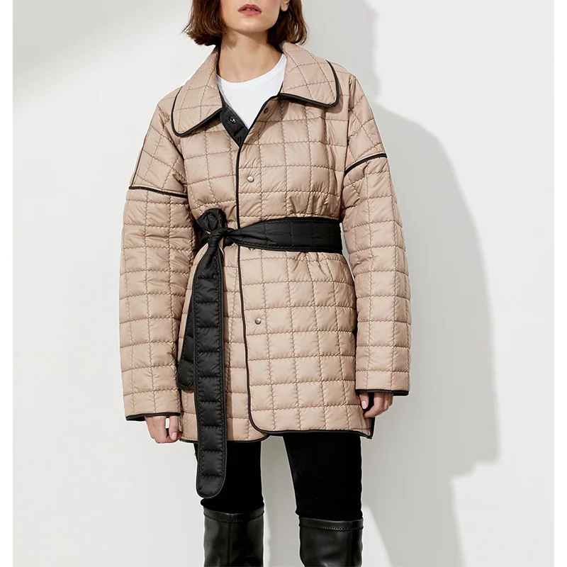 New High-quality Niche Design Cotton-padded Jacket Women's Loose Parka Retro Belted Coat Autumn and Winter Ladies Oversized Coat