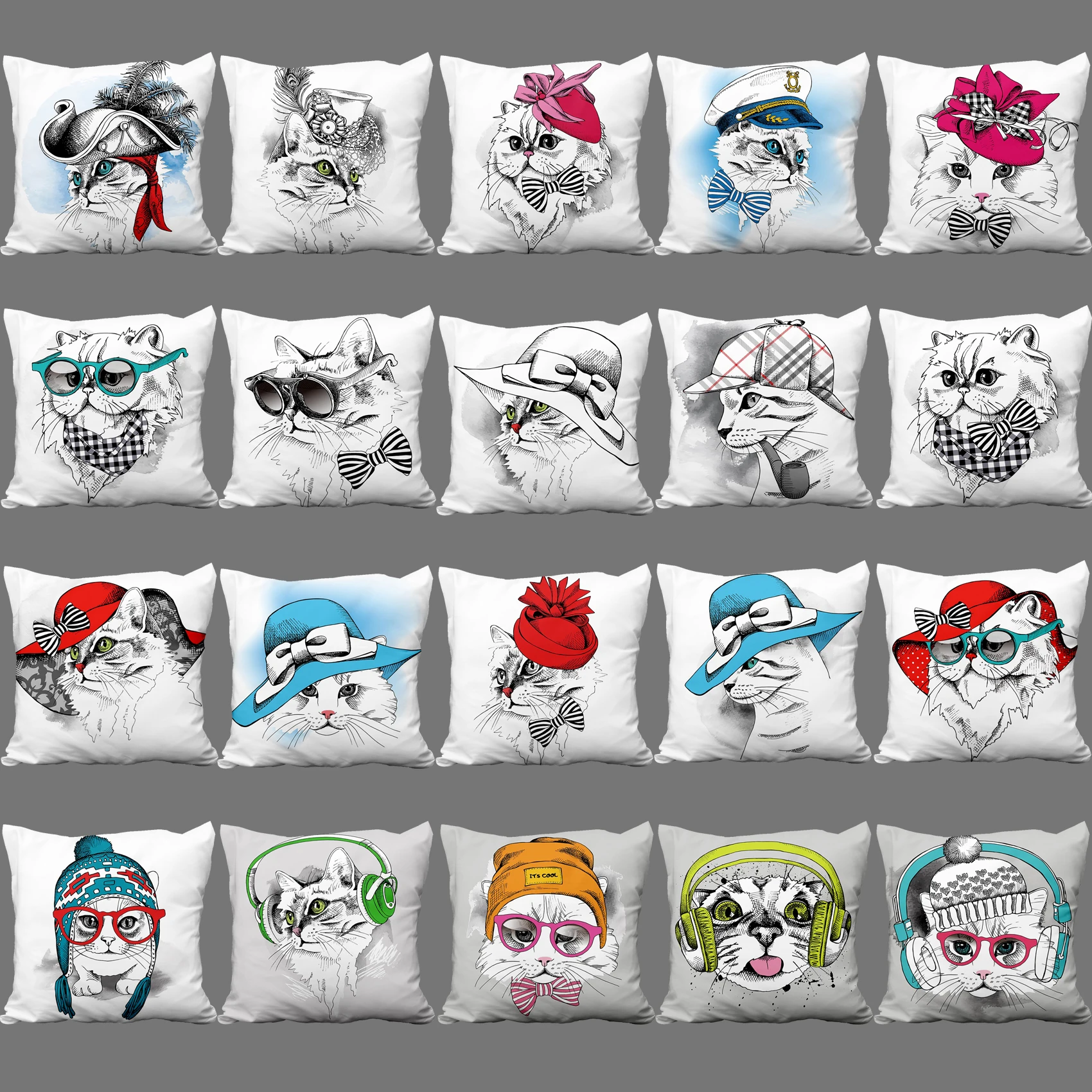 

Throw Pillow Covers Cat Pillow Cases Animal Kitty Pillowcase Cotton Linen Cushion Cover for Couch Bed Sofa Home Decor