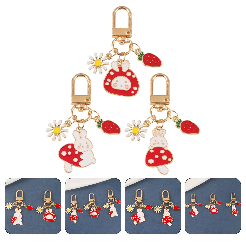 

3 Pcs Mushroom Rabbit Keychain Bag Pendant Decor Adorable Bunny Small Fresh Cars Accessoriesative Keyring Creative Lovers