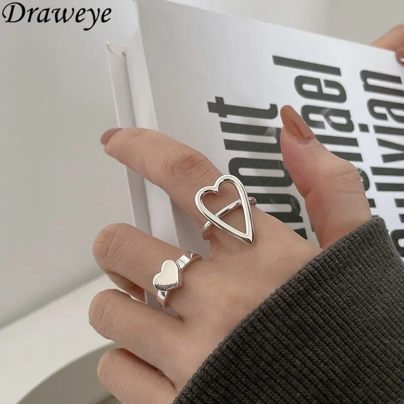 

Draweye Jewelry for Women Heart Hollow Out Metal Korean Fashion Cuff Rings Forefinger Ins Hiphop Vintage Anillos Mujer