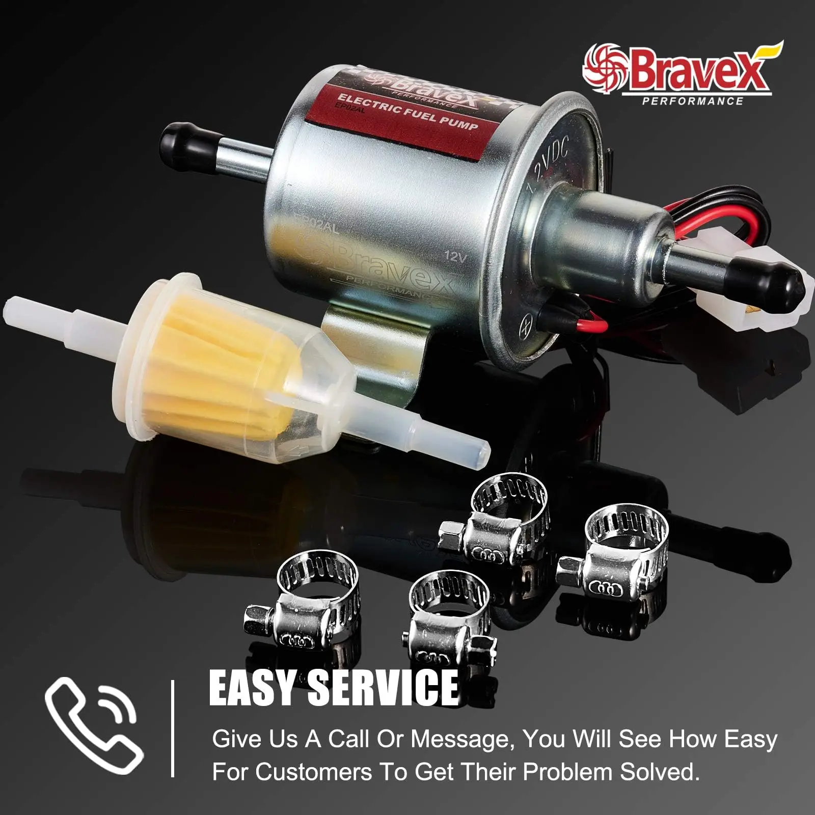 Электрический топливный насос Bravex HEP-02A 12V, 2.5-4 PSI, универсальный, для бензина и дизеля, для автомобилей, мотоциклов, картов, автозапчасти и инструменты (art.: 3920dba2dd170) - 3920dba2dd170