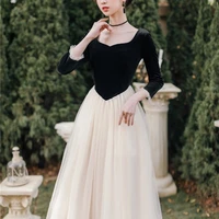 sweet lolita vintage victorian gothic retro french velvet stitching mesh dress temperament black princess fairy dresses fluffy