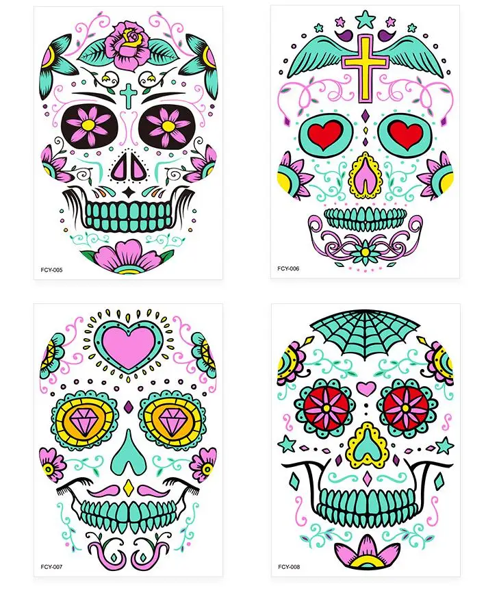 1/4pcs Funny Halloween Two-color Glow Tattoo Stickers Horror Creative Temporary Face Ghost Festival Scar Sticker |