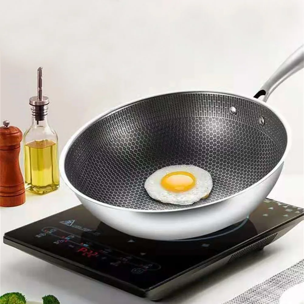 

Frying Pan Stainless Steel Wok Induction Compatible Dishwasher and Oven Safe