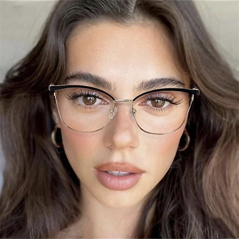 

Classic Anti Blue Light Block Glasses Women Cat Eye Alloy Frame Clear Lens Eyepiece Female Shades Eyewear