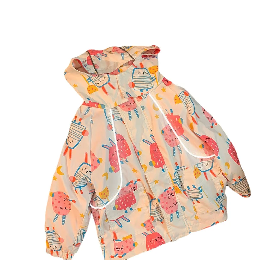 

2022 Kids Jackets Girl Windbreaker Thin Lining Girl Hooded Mantle Big Girls Jackets Rain Coat Waterproof Windproof Spring Autumn