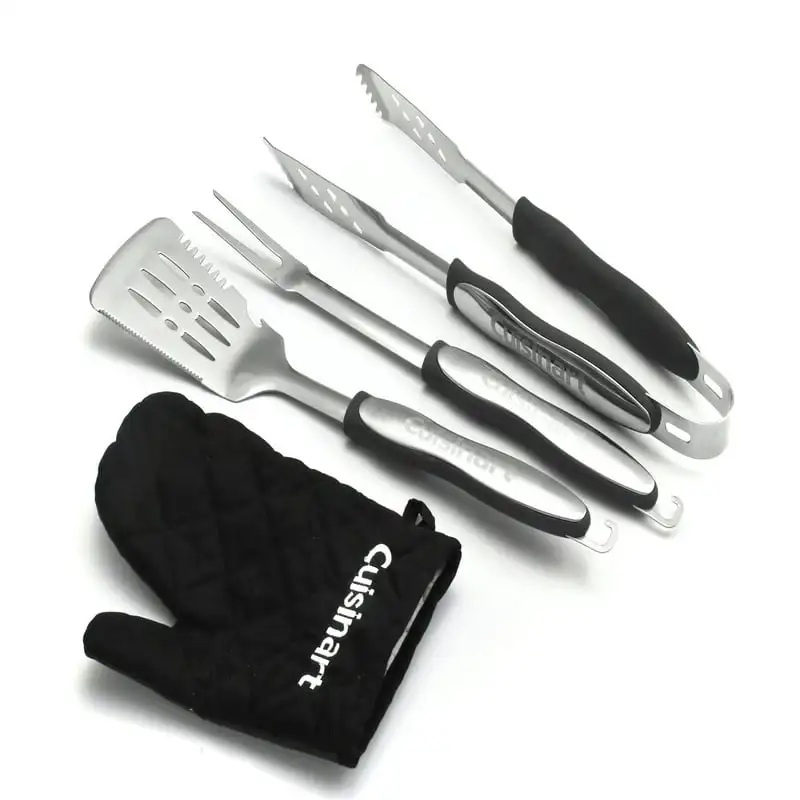 

3 Piece Grilling Tool Set with Grill Glove - Includes Tongs, Spatula, Grill Fork and a BONUS Grill Glove