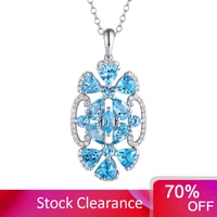 gz zongfa genuine 925 sterling silver pendant for women high quality natural blue topaz gemstone necklace fine jewelry
