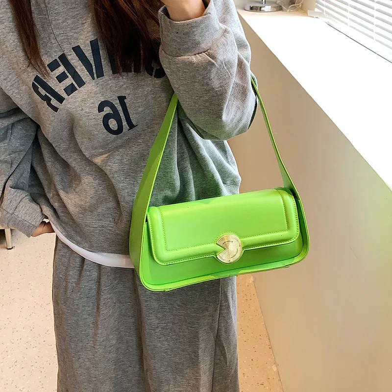 Cute Solid Color Small Leather Shoulder Underarm Bags for Women High Quality Hit Simple Handbags and Purses Female Travel Totes