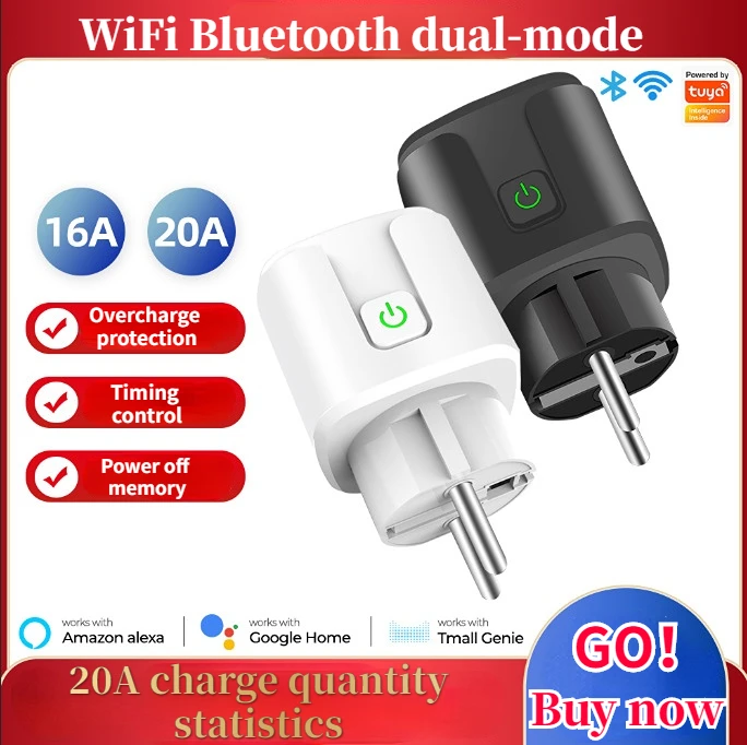 

Aubess Smart Socket EU 16A/20A AC100-240V Wifi Smart Plug Power Outlet, Alexa Google Home Voice Control, for Tuya Smart Life APP