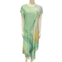 charming maxi dress arc hem anti pilling vintage pattern printing pocket long dress elegant dress summer dress