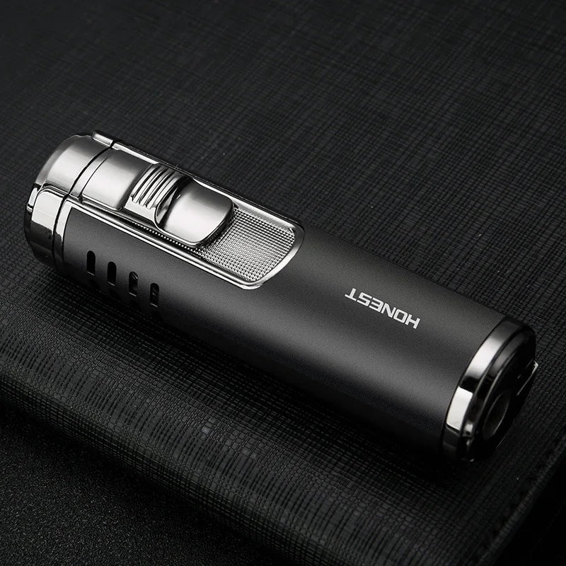 honest turbo metal blue four flame cigarette butane gas lighter smoking accessories windproof cigar lighters gadgets for men free global shipping