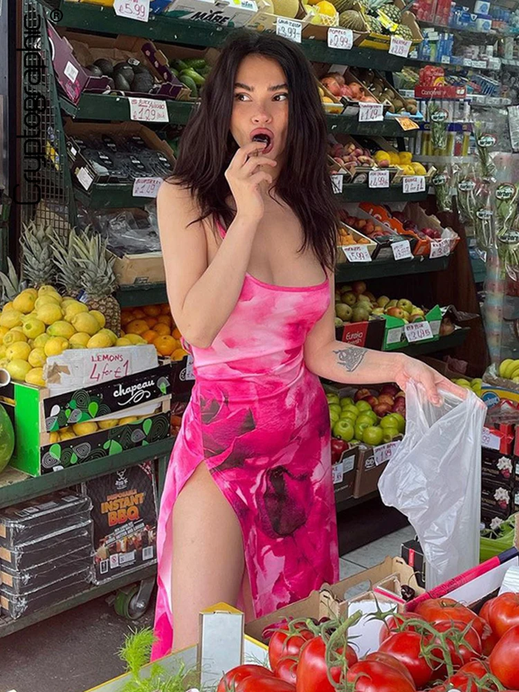 

Fashion Print Maxi Dress for Women Sexy Slit Backless Club Party Dresses 2022 Elegant Holiday Outfit Beachwear Summer Sundresses