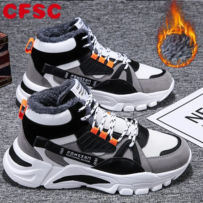 

Мужская обувь, плюшевые теплые высокие ботинки со шнуровкой, мужские модные кроссовки, Повседневная зимняя обувь на платформе, Мужская Уличная обувь
