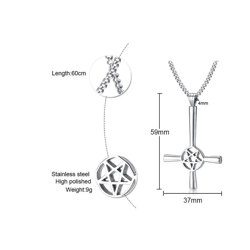 Сатанинское мужское ожерелье перевернутый перевёрнутый крест кулон пентаграмма