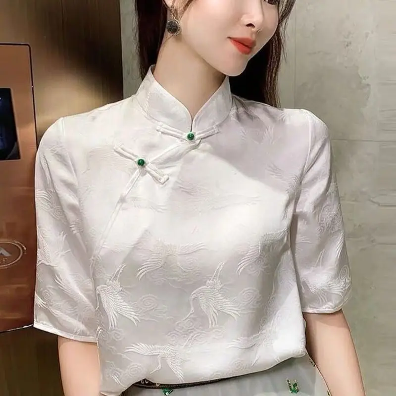 Женская Улучшенная рубашка Чонсам с воротником-стойкой в стиле ретро летний топ