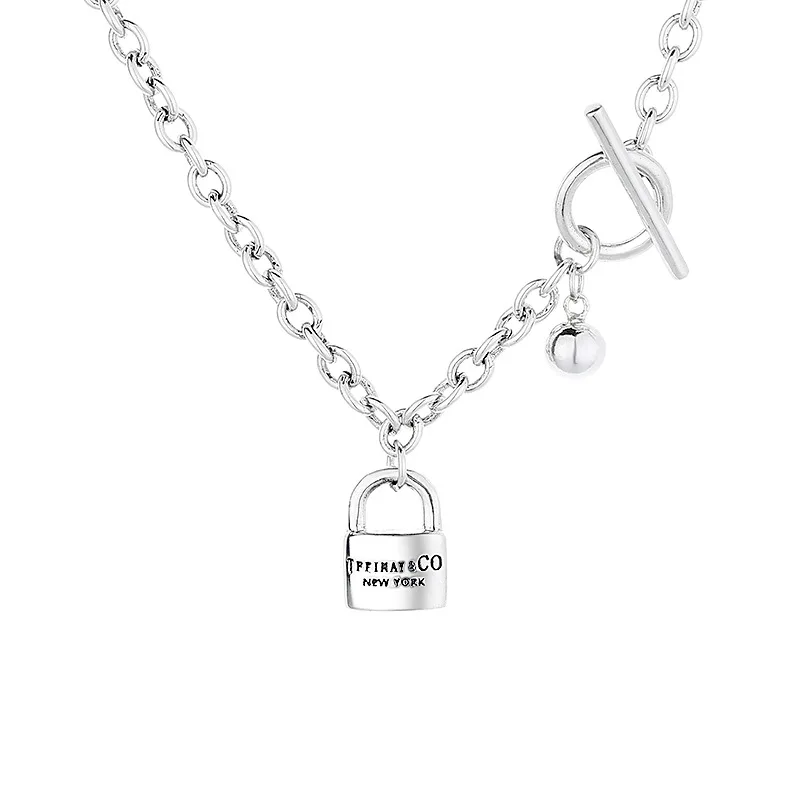 

S925 sterling silver hipster internet celebrity fashion lock ot clasp niche design stitched punk street style necklace