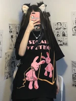deeptown gothic graphic print t shirts women harajuku kawaii oversize black tops anime cartoon loose short sleeve tees emo y2k