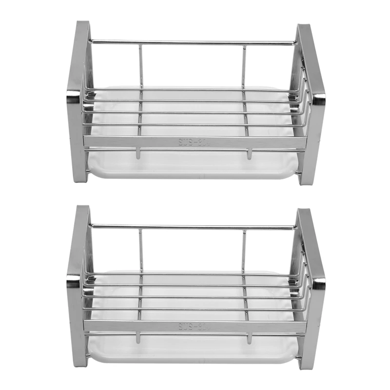 

2X Sponge Holder, Sponge and Soap Holder for Kitchen Sink, 304 Stainless Steel Kitchen Dish Soap Caddy Tray Organizer
