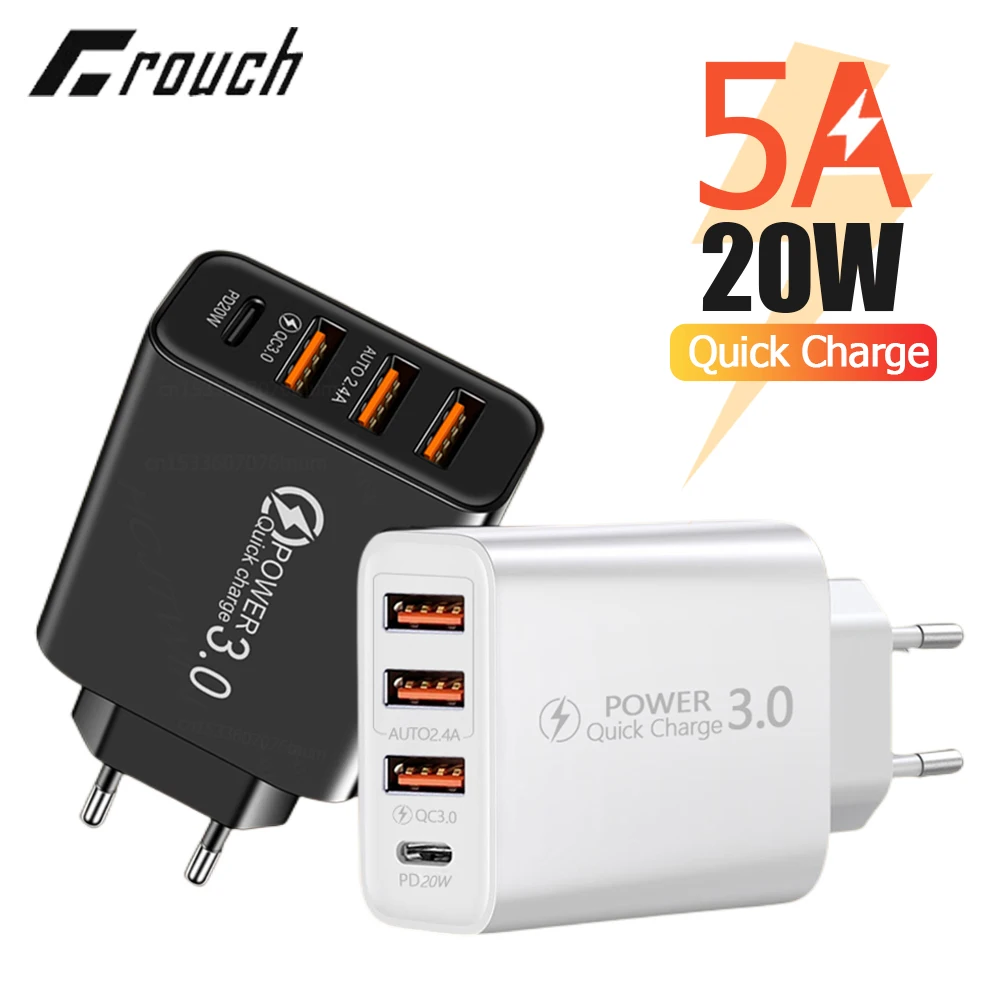 

Зарядное устройство с 4 USB-портами и поддержкой быстрой зарядки, 20 Вт
