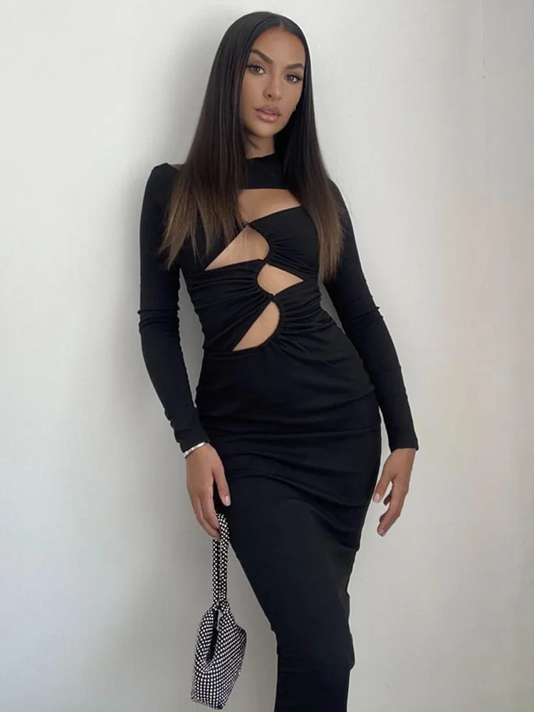 

Женское облегающее платье до колен, эластичное вечернее праздничное платье знаменитости с длинным рукавом и вырезом, Осень-зима